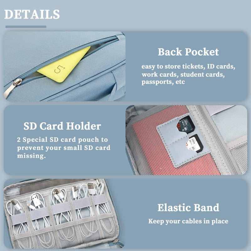 Lanola Electronic Accessories Case Electronics Travel Organizer  Portable Double Layer Cable Storage Bag for Cord  Charger  Flash Drive  Phone  Ipad Mini  SD Card Flash Drive Adapter - Light Blue - Image 5
